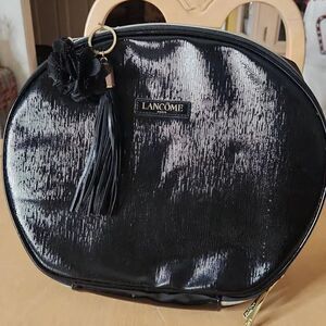 Lancome paris shiny black large cosmetic travel bag